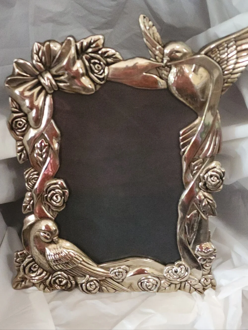 Vtg Internatl Silver Co. - Metal Bird/Rose Picture Frame - insert: 4 1/2 x 6 1/2